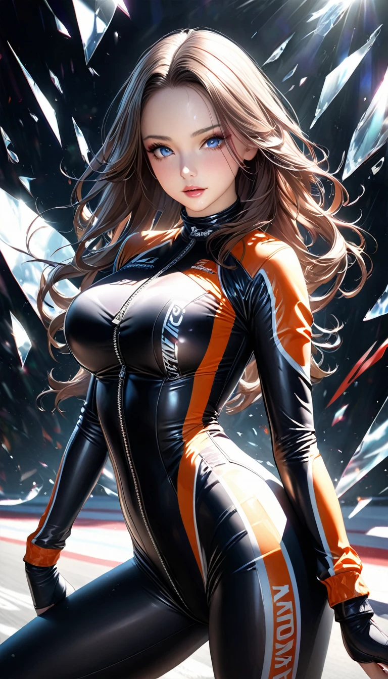 ((Highest quality)),(Ultra-high resolution),(Very detailed),(Detailed Description),((The best CG)),(masterpiece),(lactation through clothes:1.1),nipples standing,(nipples peek:1.4),Realistic、1 female, A woman wearing a futuristic suit takes a photo, BoobsCyberpunk, Biomechanical Boobs, (Very detailedな顔)+ , big , Emo, nice, Tomboy, Aggressive women, Natural Hair, Flowing Hair, Detailed lighting, Dynamic Angle, (Extreme shading), Gorgeous eyes, Stealth Suit, Female body type, Cyber Suit, (Skin-covering bodysuit), leotard, taimanin suit, Curvaceous but thin, skinny, Shiny skin:1.4,Slim Hips, Mature Womanication, Mature Woman, Mature Woman, (very big breasts), (Enchanting anime girl, Wearing a tight suit), Time of the Wind Demon, sf, Fat, Milfication, Mature Woman, 30 years old, stepmother, Mom,Blur the background
