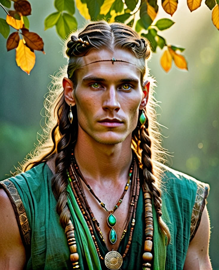 A naked elven man, with large male genitalia leaking semen.