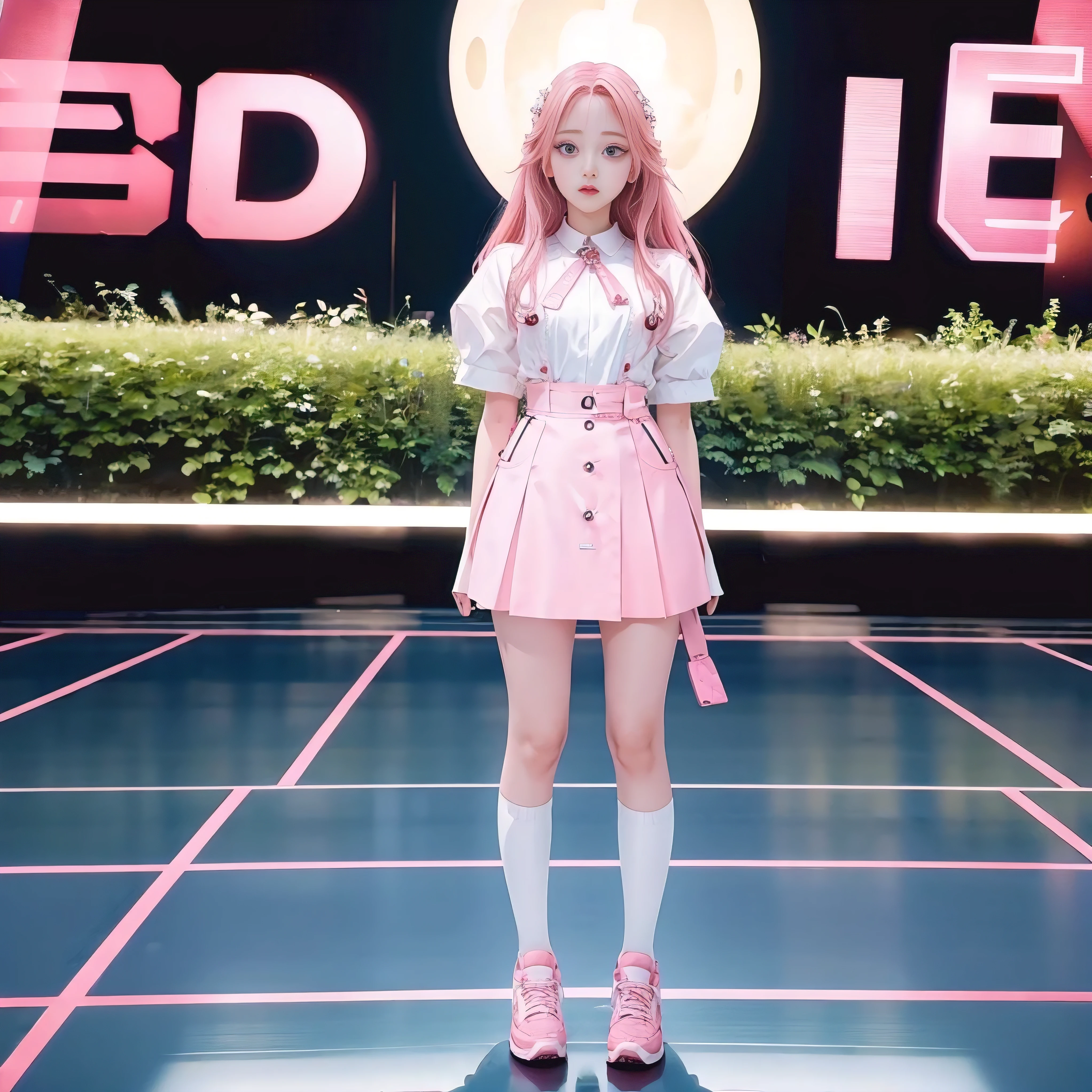 tall person,Big eyes,Full body,standing,pink hair