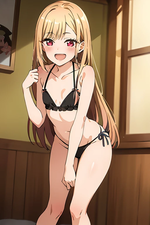 ((Best Quality)), ((masterpiece)), (be familiar with),  perfect face, indoor, bedroom, Watching the audience,
One woman, Kitagawa Marin,
Open Mouth, Ecstatic expression, blush, smile,
Small breasts,  flat chest, , , , Girl,
Long Hair, Long Hair,
Leg spread,