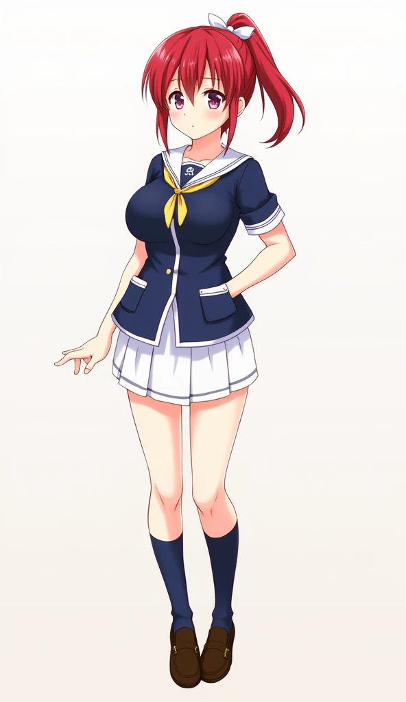 anime girl with a red apple in her hand, asuka suit under clothes!, realistic schoolgirl, sailor uniform, hyperrealistic schoolgirl, a hyperrealistic schoolgirl, nagatoro, ikki tousen, magical school student uniform, is wearing a swimsuit, realistic bikini, shinkai makoto, azur lane style, open v chest clothes