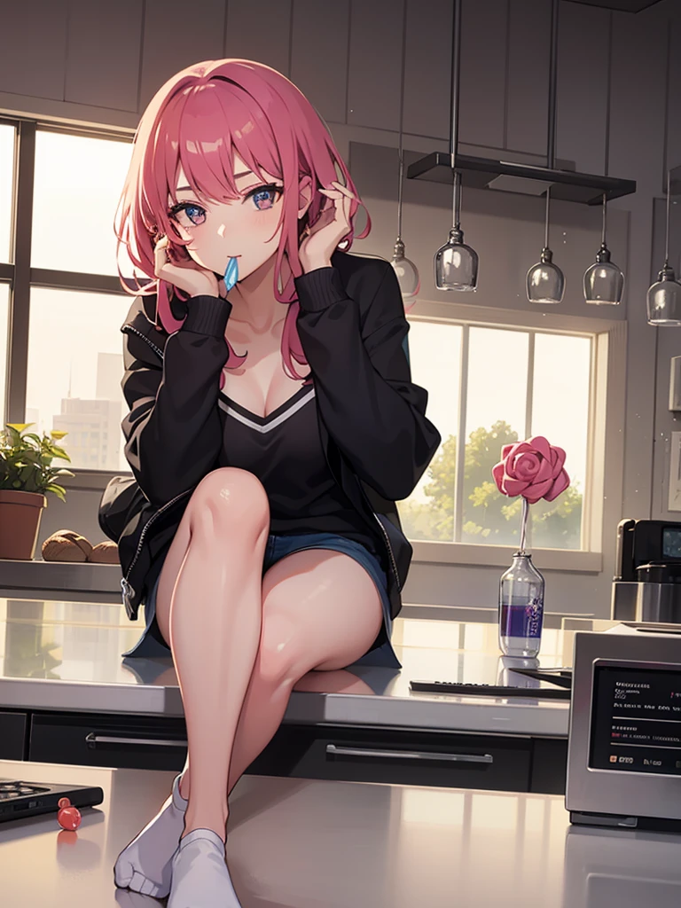 Mea kurosaki,Mea Kurosaki,Redhead,Long Hair,Long braids,Purple eyes,smile,Open your mouth,Black Tank Top,Black string underwear,barefoot,Sweat,Holding ice cream in both hands,Eating ice cream,Sitting on the sofa,whole bodyがイラストに入るように,
break looking at viewer, whole body, 　　　　　　　　break outdoors, room, 　　　　　　　　　　　　　break (masterpiece:1.2), Highest quality, High resolution, unity 8k wallpaper, (shape:0.8), (Beautiful and beautiful eyes:1.6), Highly detailed face, Perfect lighting, Extremely detailed CG, (Perfect hands, Perfect Anatomy),