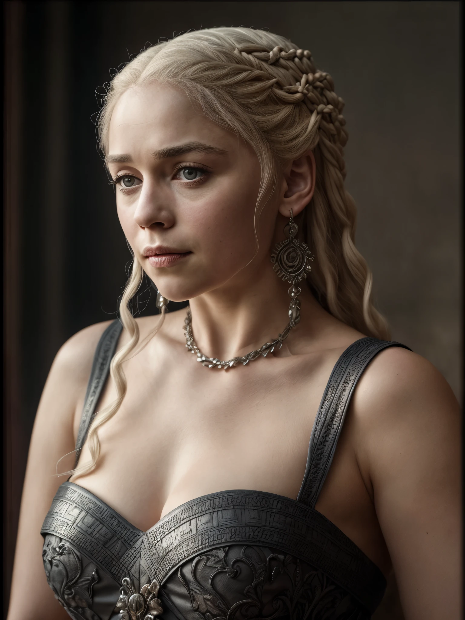 Royal Satin dress, Perfect eyes, flawless Beauty, pierced eyes, Masterpiece, Daenerys Targaryen, Gorgeous woman, queen, Queen Lady, Princess of Dragonstone, black mole on breast, The Unburnt, Queen of Meereen, Queen of the Andals, the Rhoynar and the First Men (claimant), Protector of the Seven Kingdoms (claimant), Khaleesi of the Great Grass Sea, Breaker of Shackles, Mother of Dragons, The One Who Was Promised, Lady of Dragonstone , 45 years Old, she is a Full growned lady now, beautiful mature lady, the queen, milf beauty, mature queen, Best quality, a small, charming Beauty, a captivating woman, fully ripen milf body, lustful queen, alluring appearance, unrivaled beauty, wonderful breasts, large breasts, mediaeval erotic costumes, a Game of Thrones-inspired costume, a close-up of a woman from the middle ages, Daenerys Targaryen, Daenerys, resembles Emilia Clarke, Emilia Clarke, scene from "Game of Throne," deep cleavage, warrior princess, healthy body, perfect thick body, attractive figure, fleshy body, style of "Game of Throne," beautiful lady, beautiful woman, mediaeval clothes, stunning woman, 8K, insane details, dress made of clothes and jewelry, perfect hair, styled hair, high clarity eyes, perfect hands, perfect fingers, perfect eyes