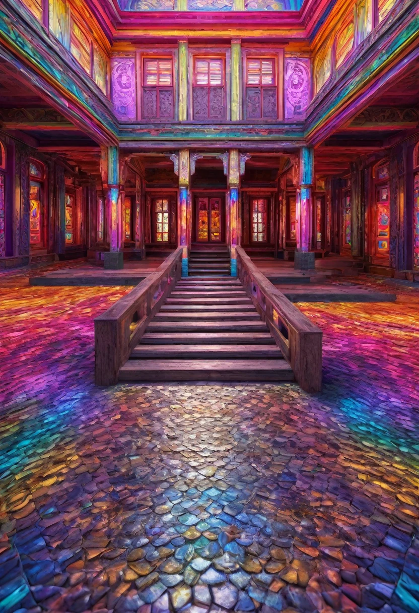 conceptual installation fantasy art with bright and colorful random colors, mysterious buildings, western-style buildings, intricate craftsmanship, delicate and dynamic textures, contrasts of light and shadow, 2.5D, artistic photography, hyper realistic, digital graphic CG, BREAK ultra detailed, absolutely resolution, best quality