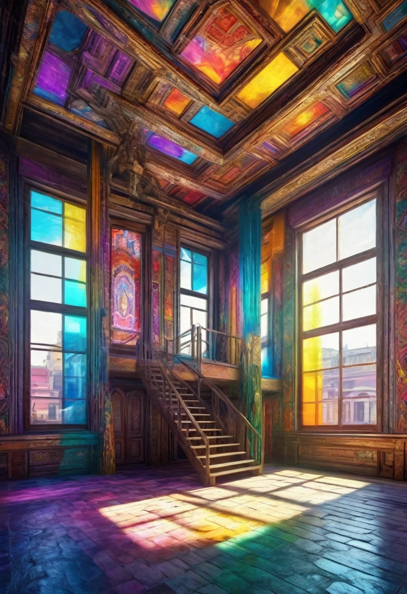 conceptual installation fantasy art with bright and colorful random colors, mysterious buildings, western-style buildings, intricate craftsmanship, delicate and dynamic textures, contrasts of light and shadow, 2.5D, artistic photography, hyper realistic, digital graphic CG, BREAK ultra detailed, absolutely resolution, best quality