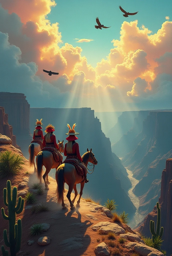 Velho oeste, 6 pessoas de costas para o horizonte, Red Dead Remdeption, ceu escuro, silhuetas pretas, perspectiva de cima pra baixo, floating into the sky, lua grande
