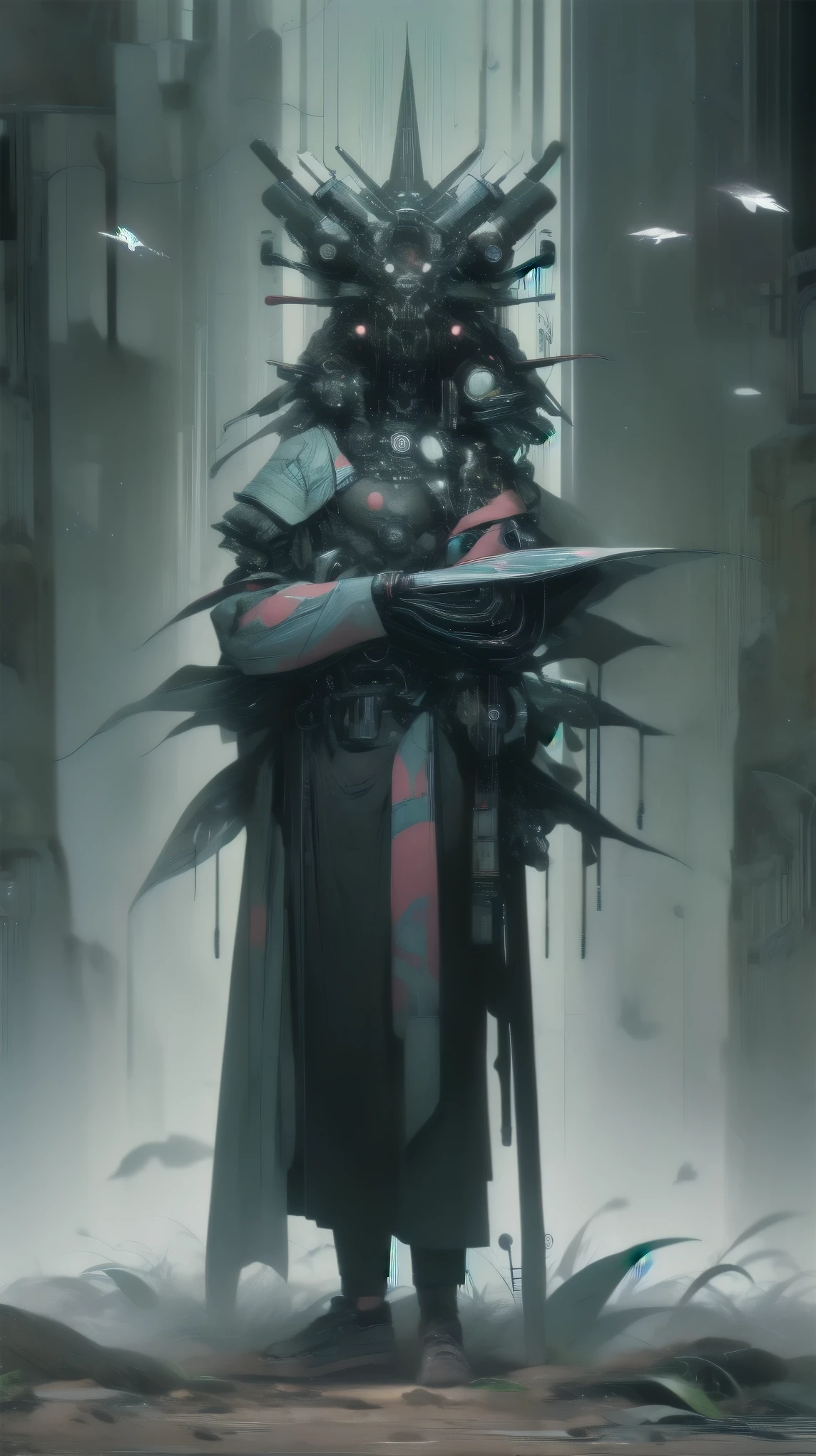 full plane from head to toe , plano general:1.4, ( handsome cyborg young man ), dynamic action pose, Anatomically Correct , bold, Menacing gaze. he is half in profile the image is seen from head to toe, there is wind, leaves fly and some dust , He wears gothic clothing , with mechanical body parts , cables terminal circuits , she looks at the horizon , UHD, Retina, masterpiece, Accurate, anatomically correct, textured skin, Super detail, high details, high quality, Award Winning, best quality, highres, 1080P, HD, 16K