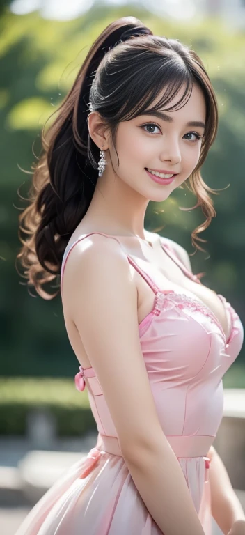 Beautiful, cute  Face,  russian lolita Girl, blue eyes, high ponytail hair, black hair, hair ornaments, wearing sexy pink mini kebaya dress, micro skirt, Rounded medium Breast, cleavage cutout, slightly Chubby , luxury necklace, White Skin, Smiling, bedroom Background, full body portrait, high heels, Perfect Potrait, Bokeh Effect, Look at Viewer, Armpit, Perfect Eye, Perfect Hand, Perfect Finger, Bracelet, Ring, ((adorable:1.2)), ((masterpiece:1.1)), ((bokeh:1.2)),  (masterpiece, top quality, best quality, official art, beautiful and aesthetic:1.2), (1girl), (fractal art:1.2),absurdres, highres, ultra detailed, Ultra-precise depiction, solo, (zentangle:1.2), floating hair, shiny skin, (abstract:1.2), pantyhose,looking at viewer, micro bra, lace panties, small breast