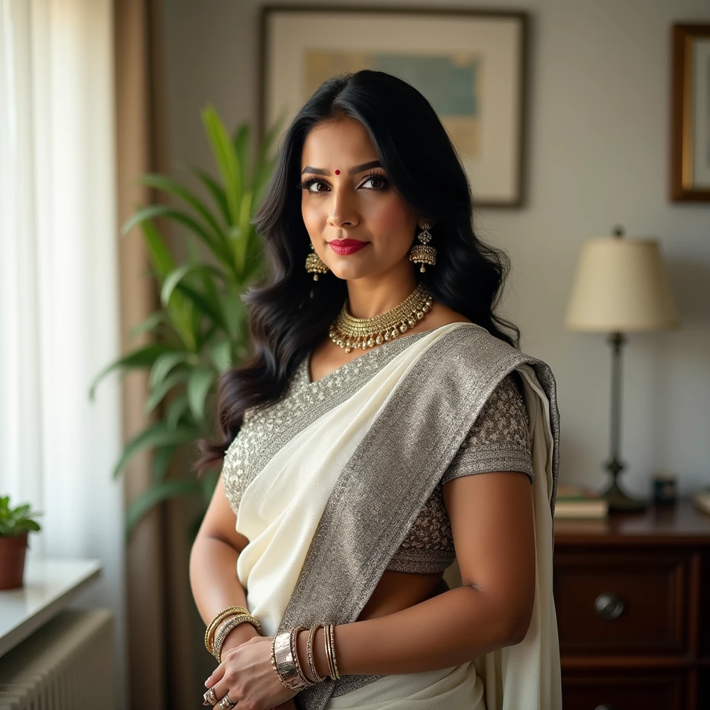 Indian aunty wearing black saree sexy photo