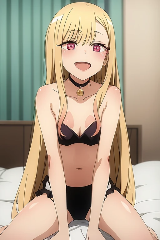 ((Best Quality)), ((masterpiece)), (be familiar with),  perfect face, indoor, bedroom, Watching the audience,
One woman, Kitagawa Marin,
Open Mouth, Ecstatic expression, blush, smile,
Small breasts,  flat chest, , , , Girl,
Long Hair, Long Hair,
Leg spread,