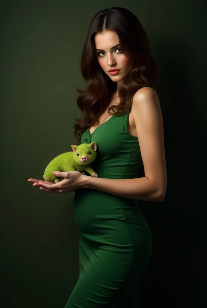 beautiful woman in green dress, red hair, busty, spread legs, feet, on sofa