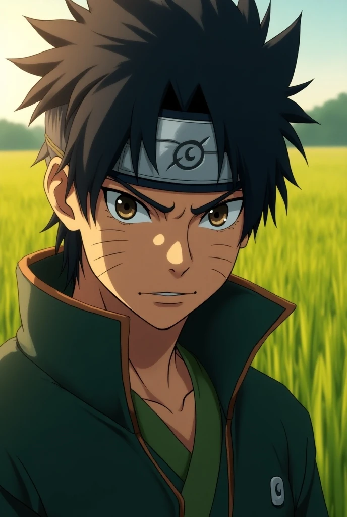 Man, thin and defined body, long green hair, green eyes, bruised and scarred body, dark green coat, training field background, "Anime character design inspired by Naruto, full of dramatic and impressive lighting, focus on the centralized character, impressive face, full of creative details, ultra-fine 2D design, scenery bathed in creativity, boasting 2D anime resolution clarity, HD anime graphics, high-octane rendering"