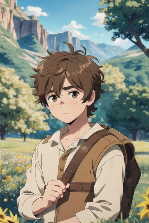 masterpiece, best quality, game cg, 1boy, solo, male focus, looking at viewer, upper body, , anime coloring, , shun_hashimoto, brown hair, brown eyes, , Narnia: A land of talking animals and magical creatures, ruled by Aslan the lion, HD