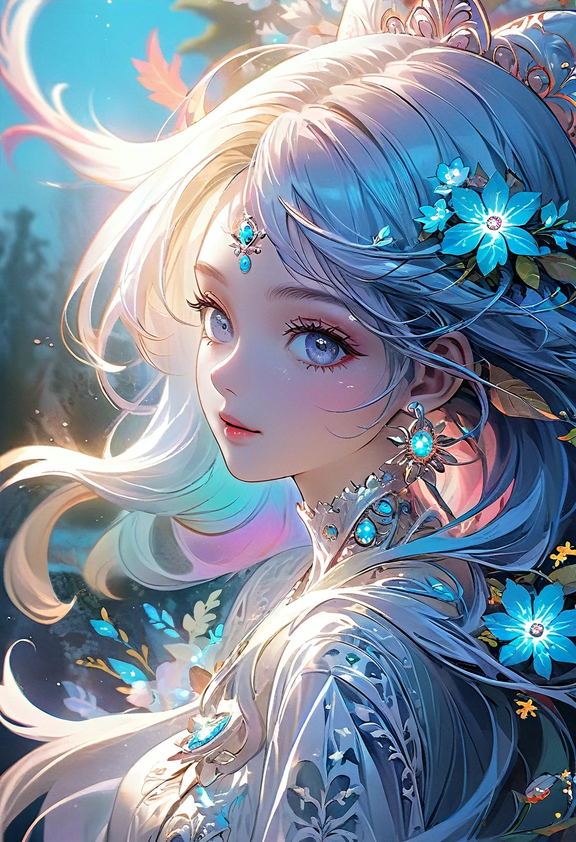 masterpiece, top quality, best quality, official art, beautiful and aesthetic:1.2), (1girl), extreme detailed, (fractal art:1.3), colorful, highest detailed, flowers, beautiful detailed eyes, beautiful detailed lips, extremely detailed eyes and face, long eyelashes, intricate floral design, vibrant colors, dynamic composition, dreamlike atmosphere, photographic quality, cinematic lighting, breathtaking scenery, ethereal beauty, digital painting, cinematic camera angle