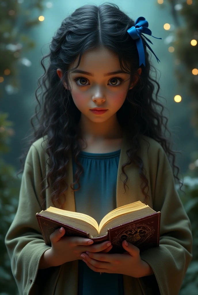 Highly detailed portrait of a beautiful girl, sitting on a comfy chair, gleaming light shining out the book, symmetrical face, symmetrical eyes, looks into the camera, stunning photography, photorealistic, art station, soft pastel colours, highly detailed, intricate, path tracing, illustration, insanely detailed, shadow mapping volumetric light, specular lighting