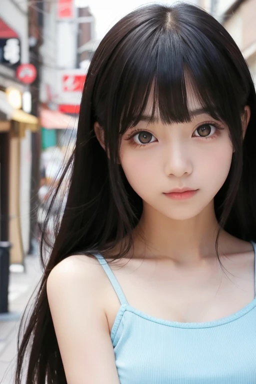  Beautiful Japanese girl 、 hairstyle is long straight black hair with bangs、Ballerina with big eyes and a pretty face。