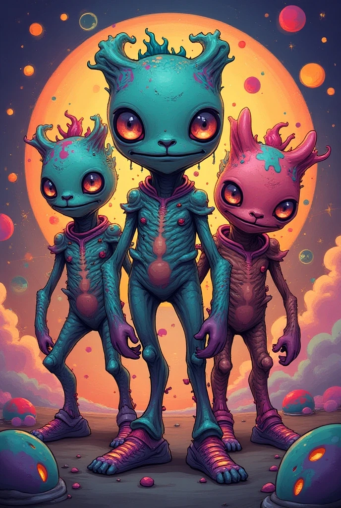 Creepy cute characters, Small stature, Extraterrestrial star background,Popular Characters, Anime Style,comics,