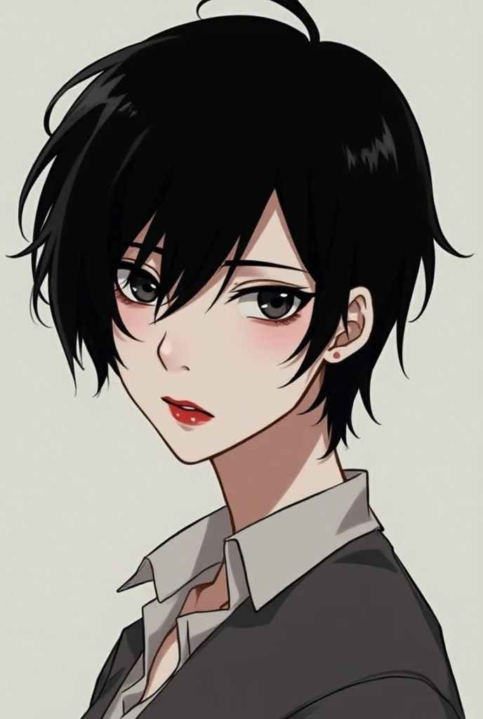 score_9, score_8_up, score_7_up, 1girl, ripped female, pale skin, leaning forward, :3, dark blue hair, bangs, pixie cut, yellow eyes, breasts, black sweater dress, floral background, dim light <lora:fujishima_kousuke_PonyXL_style_v01:1>