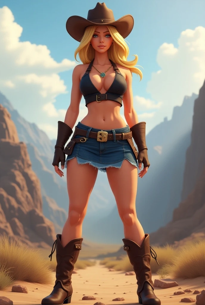 masterpiece, best quality, ultra-detailed, high contrast, realistic,(1woman),beautiful detailed eyes, looking at viewer, confident pose, sweaty skin, shiny skin, black tattoo, tattoo, chest tattoo, arm tattoo, rib tattoo, breast tattoo, cleavage tattoo, neck tattoo, shoulder tattoo, huge tattoo. (Earrings, multiple ear piercings) White hair, bob cut Hair, messy hair(Drenched in sweat) Wild West, cowboy boots, lasso, belt, drenched in sweat, cowgirl, chaps, cow hide, cow print, bullets on belt, dusty, tall boots, thigh high boots, denim, crop top, ripped clothes, dirty clothes, cowgirl hat, muscle mommy, wind blowing, tumbleweeds, American flag, harsh sunlight, lens flare