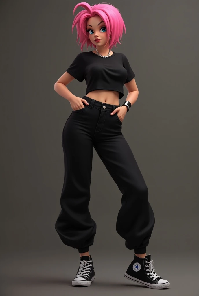 (masterpiece), (best quality), (ultra-detailed), ((masterpiece)) ((best quality)) ((ultra-detailed)) araffe woman in a brown leather outfit standing on a white surface, female full body, ( ( brown skin ) ), full body female, female outfit, ( brown skin ), fullbody, diesel punk female, inspired by Nyuju Stumpy Brown, distant full body view, ( ( dark skin ) ), leather pants, full body shot hyperdetailed
