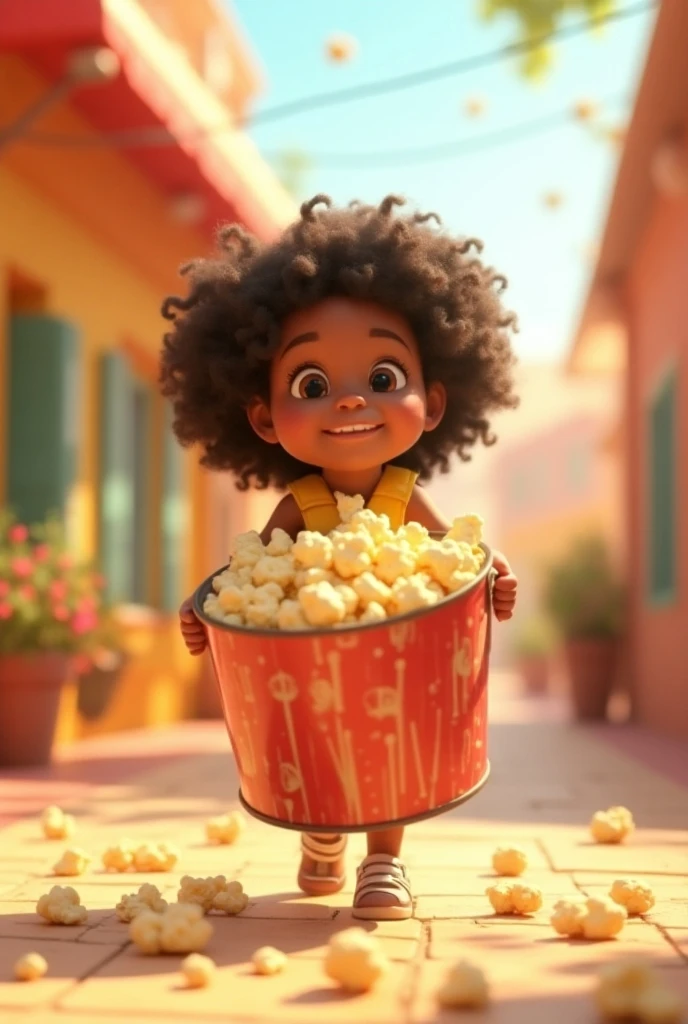 a black  smiling and waving, dark skin and curly hair on a colorful ferris wheel