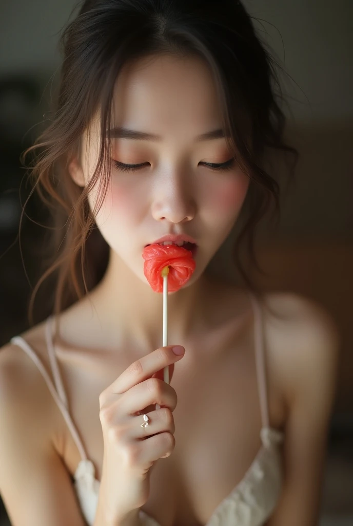 A woman spitting out the in her mouth、Beauty、White formal wear、Edo Period、No exposure、Cup、Sticking out tongue、Ahegao、