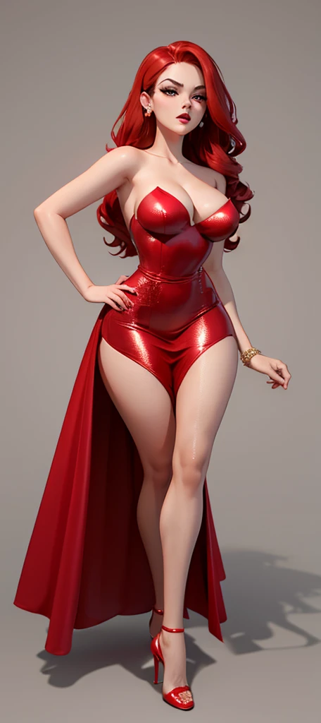 a woman in a Red dress posing for a picture, jessica rabbit, render of april, sexy gown, sexy Red dress, in a Red dress, Wu Huo, Wu Huo body, Wu Huo pose, Wu Huo model, Mirabell Idyll renderings, Red dress, emma watson as jessica rabbit, body is really perfect, high heel sandals, Hongzhen 3D rendering, sexy dress, shiny  brown pantyhose 20 denier,  gather belt 