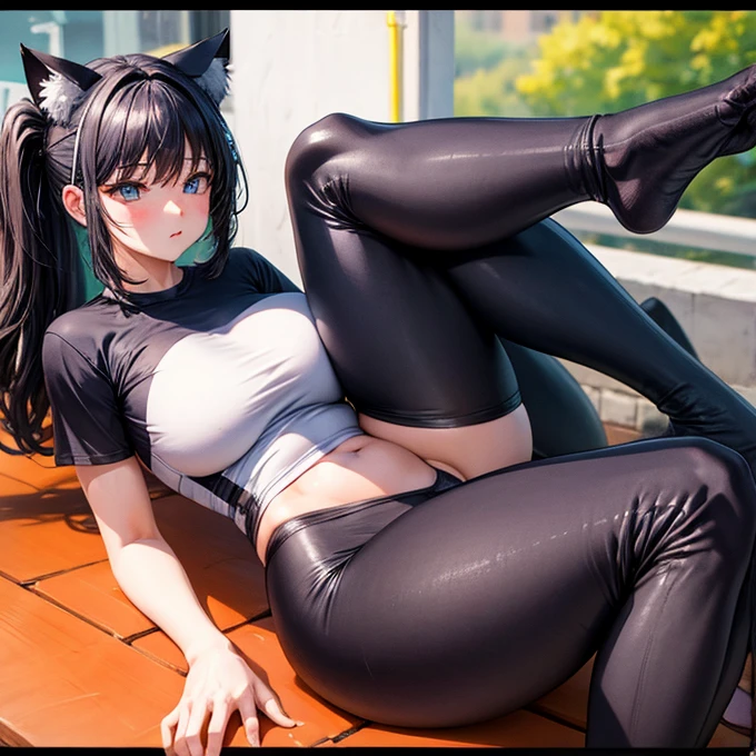 Cat ears　T-Shirts　Tight leggings　sneakers　tights　Huge breasts　Racing pants　Clear female genitals　Y-shaped balance　