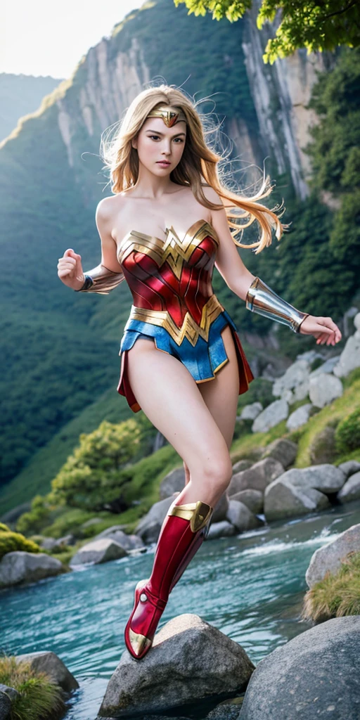 wonderwoman, long long gorgeous shining blonde hair, ((A rough rope is wrapped around the body Tighten up)), latex, leotard, golden wonderwoman costume, captured, shibari, static restrained, ((arms behind back)), chained, rope bind, ロープで柱に繋がれている, cruelly, painful, helpless, humiliating, regrettable, being whipped, screaming in pain, Sweating, eyes closed, (Desert under the scorching sun, the sun shines), Bondage