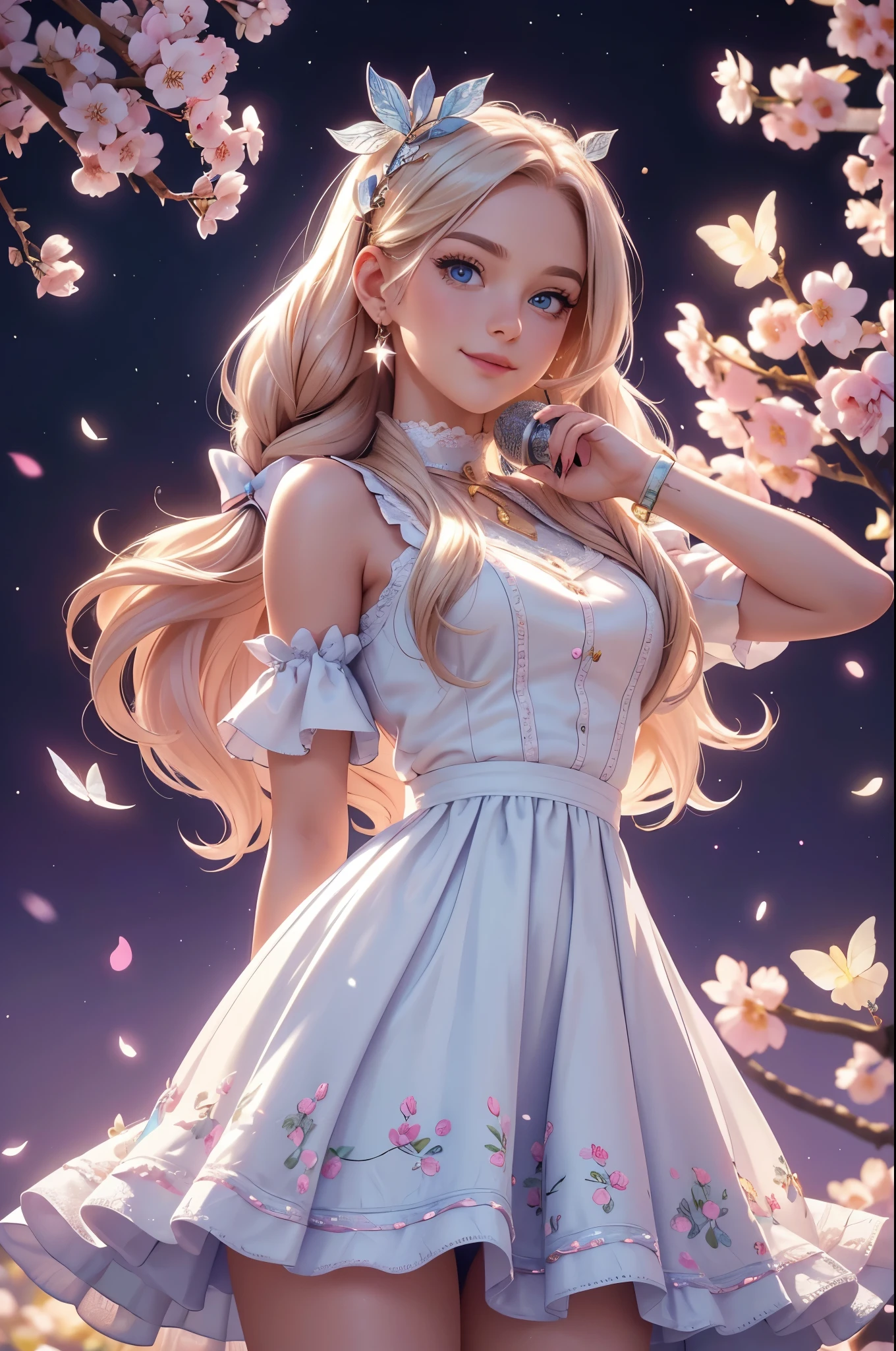 (best quality,4k,8k,highres,masterpiece:1.2),ultra detailed,(realistic,photorealistic,photo-realistic:1.37),acrylic painting,beautiful Swedish idol in a ta dress with downy hair,beautiful Swedish idol with extremely colorful hair and detailed facial features,beautiful Swedish idol standing in a beautiful garden surrounded by a starry sky,beautiful Swedish idol wearing a vibrant Loliress,beautiful Swedish idol with intricate accessories and a matching hat,beautiful Swedish idol posing gracefully with her hands on her hips,beautiful Swedish idol with long flowing twintails,beautiful Swedish idol with bright blue eyes and rosy lips,beautiful Swedish idol with a joyful expression,beautiful Swedish idol in a dynamic pose with cherry blossoms falling around her,beautiful Swedish idol surrounded by colorful flowers and butterflies,beautiful Swedish idol's dress adorned with cute bows and lace details,beautiful Swedish idol with an enchanting smile,beautiful Swedish idol with soft pastel color shading,beautiful Swedish idol with a magical glow illuminating her,beautiful Swedish idol in a picturesque setting with a winding path leading to a magnificent castle,beautiful Swedish idol holding a microphone and singing passionately,beautiful Swedish idol with a fairytale background,beautiful Swedish idol with a soft dreamy atmosphere,beautiful Swedish idol with a subtle bokeh effect,beautiful Swedish idol standing under a moonlit sky,beautiful Swedish idol with a warm golden sunset in the background,beautiful Swedish idol surrounded by twinkling stars and colorful nebulae,creating an ethereal and captivating artistic masterpiece