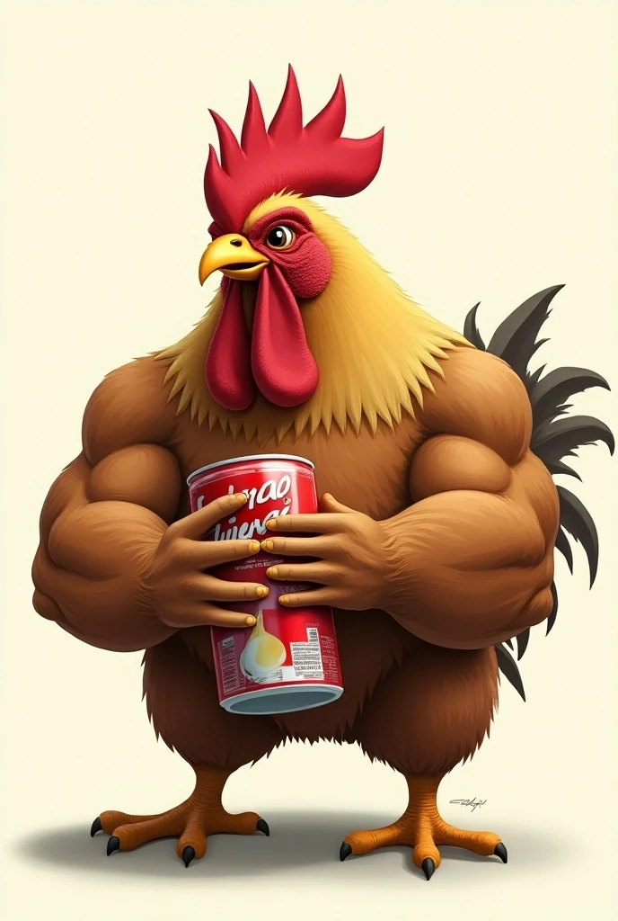 muscular fighting ????, holding a bottle of drink called Limoncello in lime green color, shirtless and strong with a graphite gray body and a pink rooster mane, with red eye, focus more on the top of the rooster, without legs