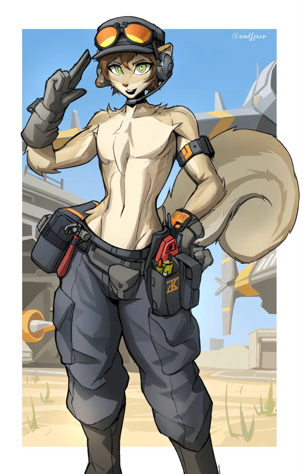 furry, furry art, source furry, (by kihu), solo, young, young face, muscular, pecs, abs, small waist, tall,  sabertooth, sabertooth tail, ponytail hair, nude, talking, speaking, black mouth, big blue eyes, hard nipples, erect white penis with foreskin, erection, white foreskin, leaking precum, robot, (broken neck:1.2, cracked chest:1.2, cracked belly:1.2), detailed synthetic parts, detailed synthetic components, in a factory, factory interior background, holster, gun, handgun, holding gun, carrying gun, aiming gun, angry, angry expression, looking around, looking away, full body, full body portraits, full body shot 