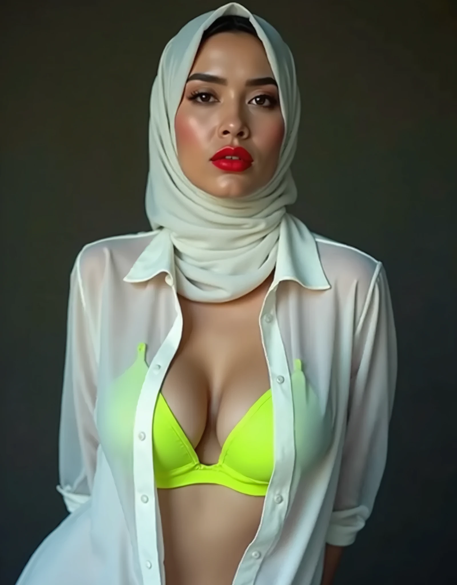 Shortpants, (Wearing Strapless Pastel Bra), (((HIJAB MALAY GIRL))), masutepiece, High quality, UHD 32K, Realistic face, Realistic skin feeling , A Malay Lady, 48 years old, , Very cute and baby-like face, (((FLAT CHEST))), (MATRIX WORLD), ((look In front at the camera and SADNESS)), ((())), (((CUTE GIRL))), ((GREEN FLUORESCENT LIPS)), (undress), ((huge tits:1.7)), (((PANTIES))), HEAVY NIPPLES, from behind view up, seductive pose, (Small face), (((sunglasses)))