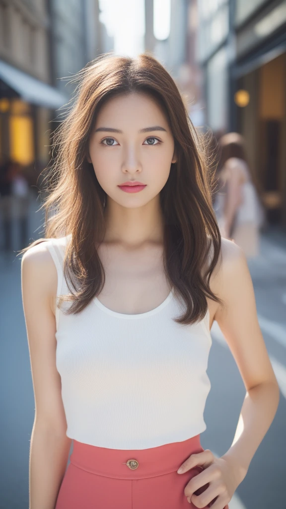 ((Naked Women、Full nudity、Beautiful nipples and thin pubic hair:1.3))、One Japanese woman、19-year-old female、Very beautiful woman、((whole bodyを写した写真、whole body:1.3))、With a smile、Wearing high heels、Beautiful feet、Medium breast、Average bust size、Height: 160cm、(Highest quality、high resolution、High resolution、masterpiece:1.4)、Detailed face、A ruddy complexion、Slim figure、Slim waist、8-life proportions、Perfect proportions、Natural Makeup、Beautiful neck、Beautiful clavicle、Detailed eyes、Dark navy blue eyes、Detailed Hair、Black Hair、Medium-long hair with loose waves、Feminine body type、Japanese Nude Model、Clear photos、RAW Photos、(SONY α7とSIGMA Art Lens 85mm F1.4 Shot with DG HSM lens、F-stop 2.4、iso 200、Shutter Speed 2000)、((Long Shot))、Professional Lighting、Outdoors、Standing in the streets of Tokyo、I can see a road with many cars passing by.