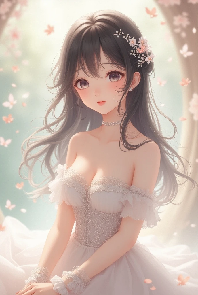Nightgown (((transparent)))Black hair Long hair ((Nipple))