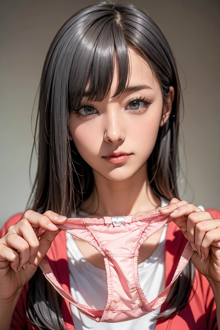 Very large bright pink panties、Gray Hair、Random hairstyle、Face is close、Close face、Panties in front、 panties that show underwear due to sweat、Very big panties、Pretty big panties