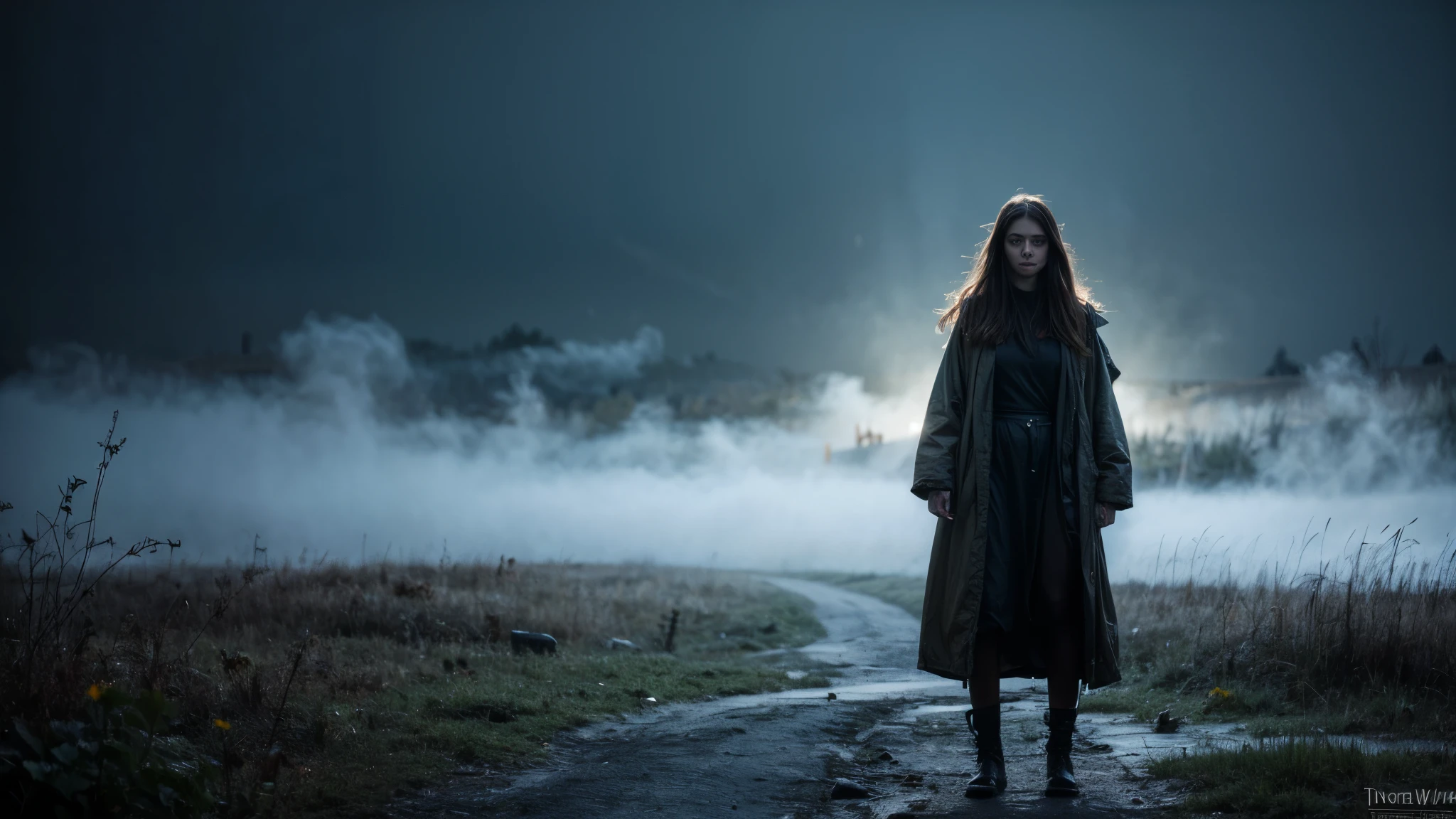 (YES SFW), A genuine woman. [The character is surrounded by mist, evoking a mysterious and eerie atmosphere. The lighting is dark and atmospheric, with a red smoke adding a touch of sinister ambiance. The image is of the best quality, with a resolution of 4k and HDR enhancement, showcasing the utmost level of detail and realism, sfw, full body shot.]