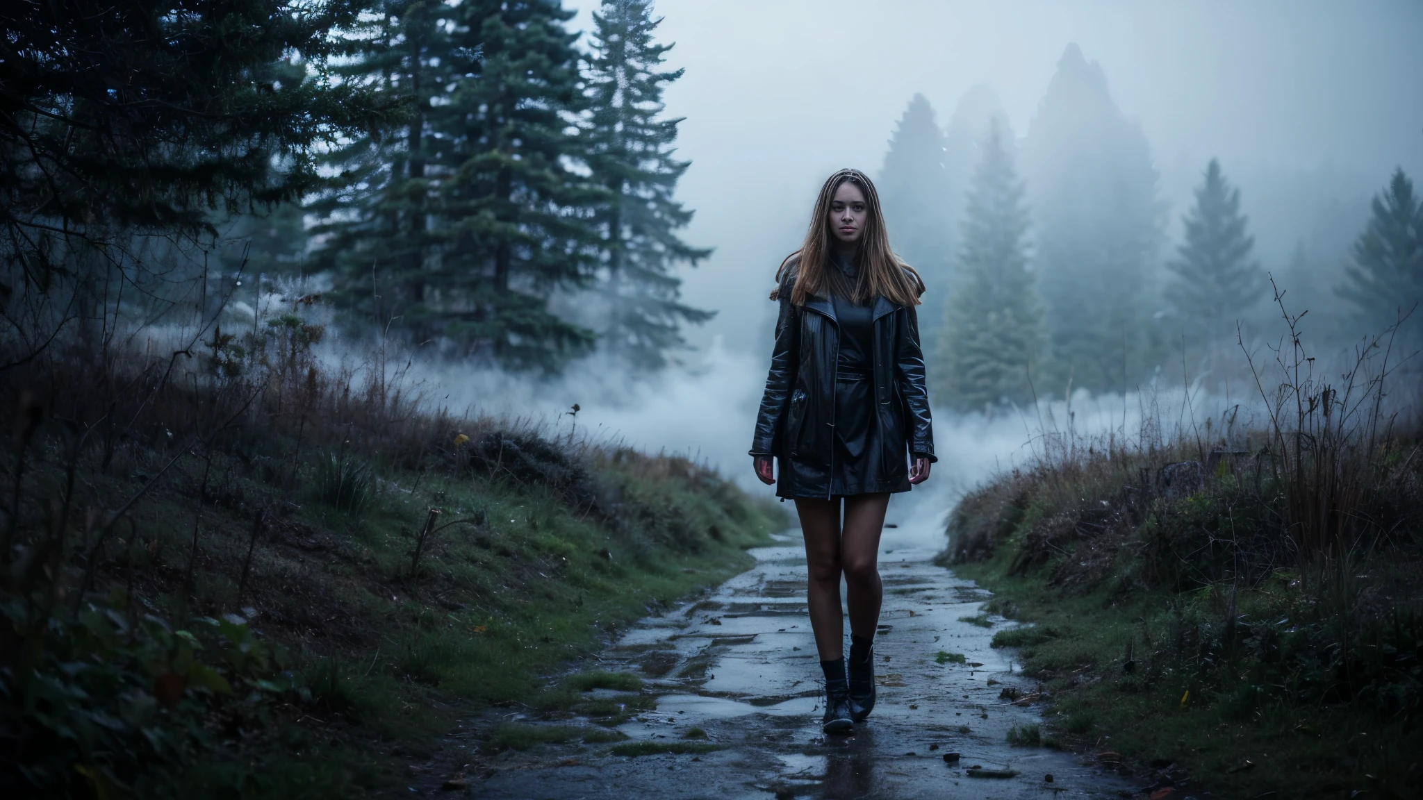 (YES SFW), A genuine woman. [The character is surrounded by mist, evoking a mysterious and eerie atmosphere. The lighting is dark and atmospheric, with a red smoke adding a touch of sinister ambiance. The image is of the best quality, with a resolution of 4k and HDR enhancement, showcasing the utmost level of detail and realism, sfw, full body shot.]