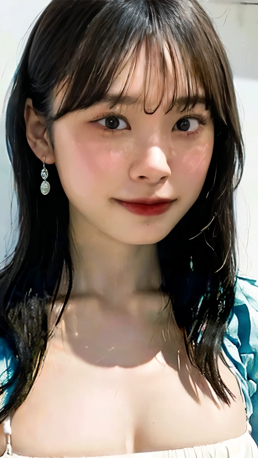 (Surreal), (Awareness-raising), (High resolution), (8K), (Very detailed), (The best Awareness-raisingneatiful detailed eyes), (Highest quality), (Ultra-detailed), (masterpiece), (Detailed face), Droopy eyes, Sweaty, whole body, whole body, Long Hair, Colored inside,alone,A girl wearing a simple silver bikini, Huge , smile, big , Yacht