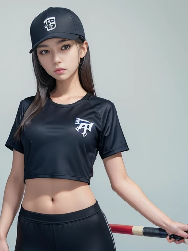 A stunning intricate full color portrait of (sks woman:1), wearing a black t-shirt with cropped in the belly part, cropped turtleneck, dark plain background, epic character composition, by ilya kuvshinov, alessio albi, nina masic, sharp focus, natural lighting, subsurface scattering, f1.8, 35mm, film grain, black braided hair inspired by Pharah Overwatch, (((black hair))), side bang, best hair, small to medium bust