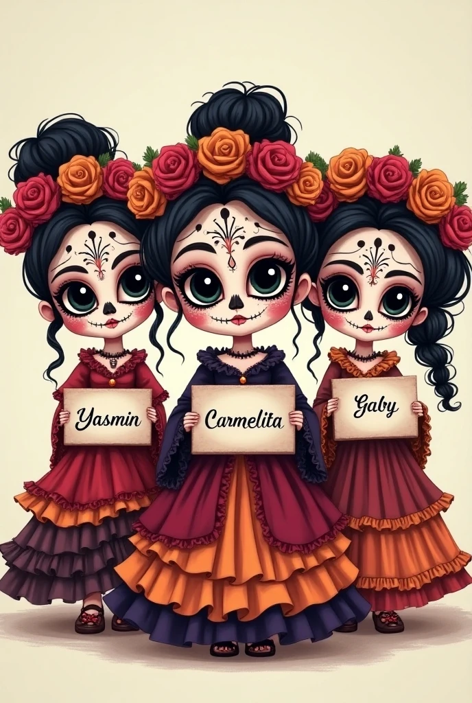 Photoshoot of 4 beautiful women with Dios de los Muertos concept,holding beautiful flowers and the room is full of colorful flowers and there is a signboard ridwangrapher