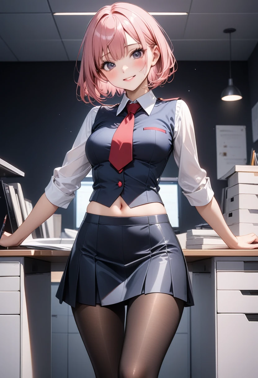 NSFW,Hololive,Rui Takane,White shirt,Black shorts,pantyhose,High heels,Embarrassed,blush,(Perfect hands),(Perfect Anatomy),(masterpiece),(highest quality),night,office