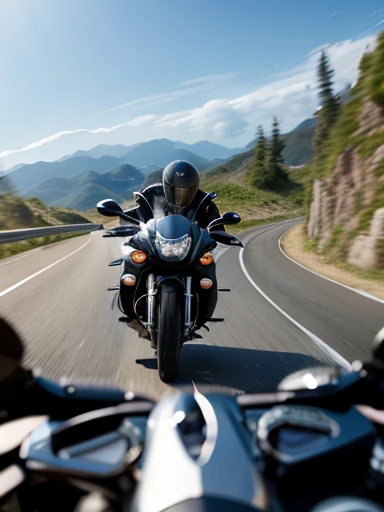 Straight road, motorcycle, while driving a motorcycle, rider's line of sight, (motion blur: 1.5), ((masterpiece)), ((best quality)), (ultra-detailed), beautiful,