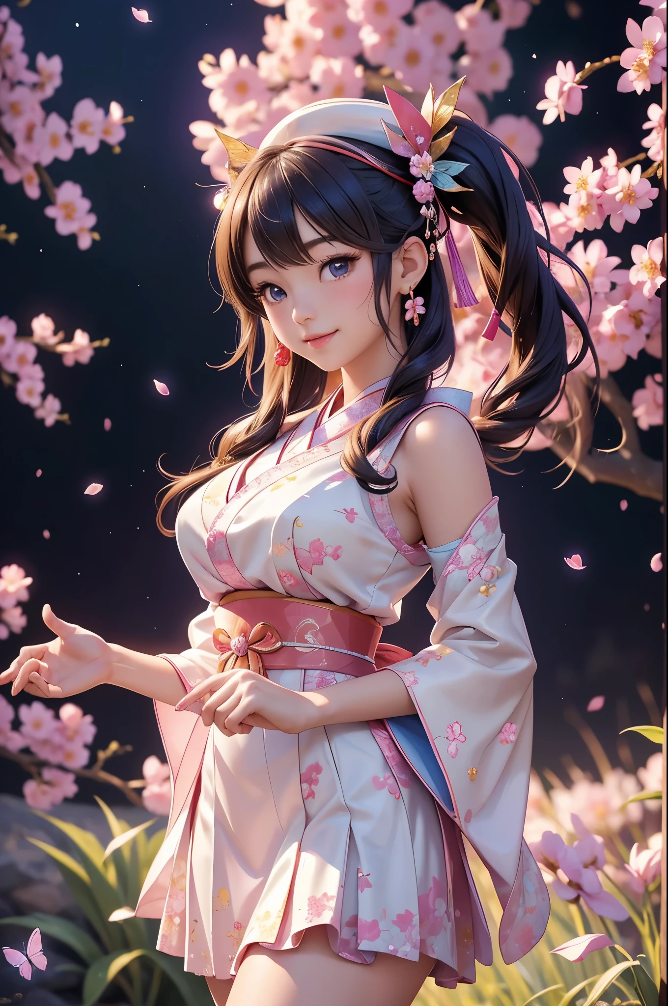(best quality,4k,8k,highres,masterpiece:1.2),ultra detailed,(realistic,photorealistic,photo-realistic:1.37),acrylic painting,beautiful Japanese idol in a ta dress with downy hair,beautiful Japanese idol with extremely colorful hair and detailed facial features,beautiful Japanese idol standing in a beautiful garden surrounded by a starry sky,beautiful Japanese idol wearing a vibrant Loliress,beautiful Japanese idol with intricate accessories and a matching hat,beautiful Japanese idol posing gracefully with her hands on her hips,beautiful Japanese idol with long flowing twintails,beautiful Japanese idol with bright blue eyes and rosy lips,beautiful Japanese idol with a joyful expression,beautiful Japanese idol in a dynamic pose with cherry blossoms falling around her,beautiful Japanese idol surrounded by colorful flowers and butterflies,beautiful Japanese idol's dress adorned with cute bows and lace details,beautiful Japanese idol with an enchanting smile,beautiful Japanese idol with soft pastel color shading,beautiful Japanese idol with a magical glow illuminating her,beautiful Japanese idol in a picturesque setting with a winding path leading to a magnificent castle,beautiful Japanese idol with a fairytale background,beautiful Japanese idol with a soft dreamy atmosphere,beautiful Japanese idol with a subtle bokeh effect,beautiful Japanese idol standing under a moonlit sky,beautiful Japanese idol with a warm golden sunset in the background,beautiful Japanese idol surrounded by twinkling stars and colorful nebulae,creating an ethereal and captivating artistic masterpiece