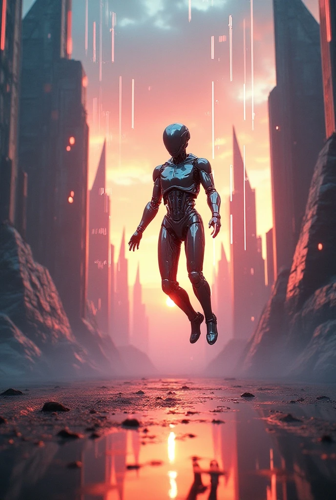 ((extremely detailed action Photorealistic cyberpunk photo)) (focus on male beauty) of 19-year-old twink Asher Angel as a shirtless cyberpunk cyborg barbarian. Beautiful intricately detailed face and body. Bare legs. ((Bare feet.)) Short cyberpunk loincloth. Short undercut hair. ((Extremely skinny frail body)). Small soft muscles. Hyperdetailed. HDR. DSLR. ((sharp focus)). Cyberpunk deep water port at night war zone background with fires. Pierced chest.