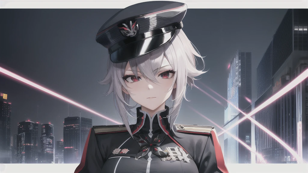  character from the game Genshin Impact harlecchino in uniform with red eyes and a police hat,  melhor anime wallpaper 4k konachan , badass anime 8 k, oppai cyberpunk, 2d anime style, Official, Cyberpunk Anime Art, danganronpa digital art, manga wallpaper 4K, em alta no artstation pixiv, anime wallpaper 4k,  Police lights shine on your face  , 2 b