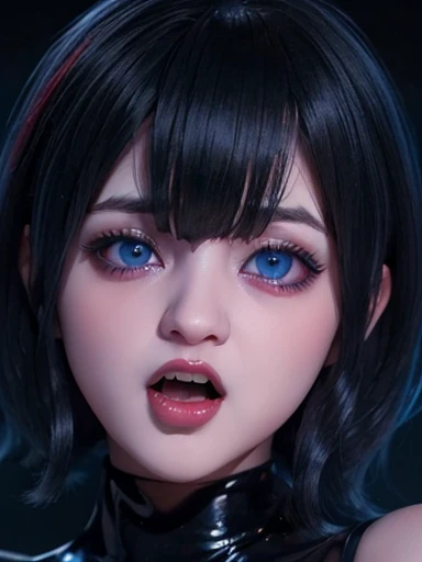 from above , focus face , glossy lips girl , loose wide open mouth , euphoria smile , (vertical shadow on face:1.3) , (Squirt liquid on mouth:1.2)
