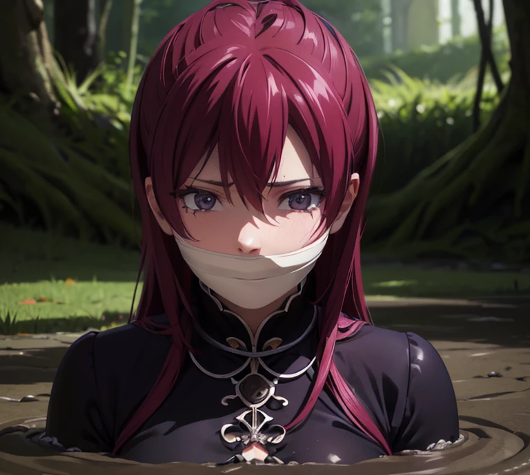 girl, Slightly High Resolution , tears, Wet, Student Uniform, uniform, dark, Sink, Swamp, Sink, Drowning, Sticky, Muddy, Sticky, Buried in a swamp , 首までBuried in a swamp , Buried hands, (Best Quality,4K,8k, High Resolution ,masterpiece:1.2),Ultra-detailed,(Realistic,photoRealistic,photo-Realistic:1.37),(Complex,Advanced Details:1.4), extremely detailed eyes and face, beautiful detailed eyes , Long eyelashes,dramatic lighting,Whimsical atmosphere,(dark fantasy,gothic:1.2),dramatic,dark,Unlucky,gag, red hair