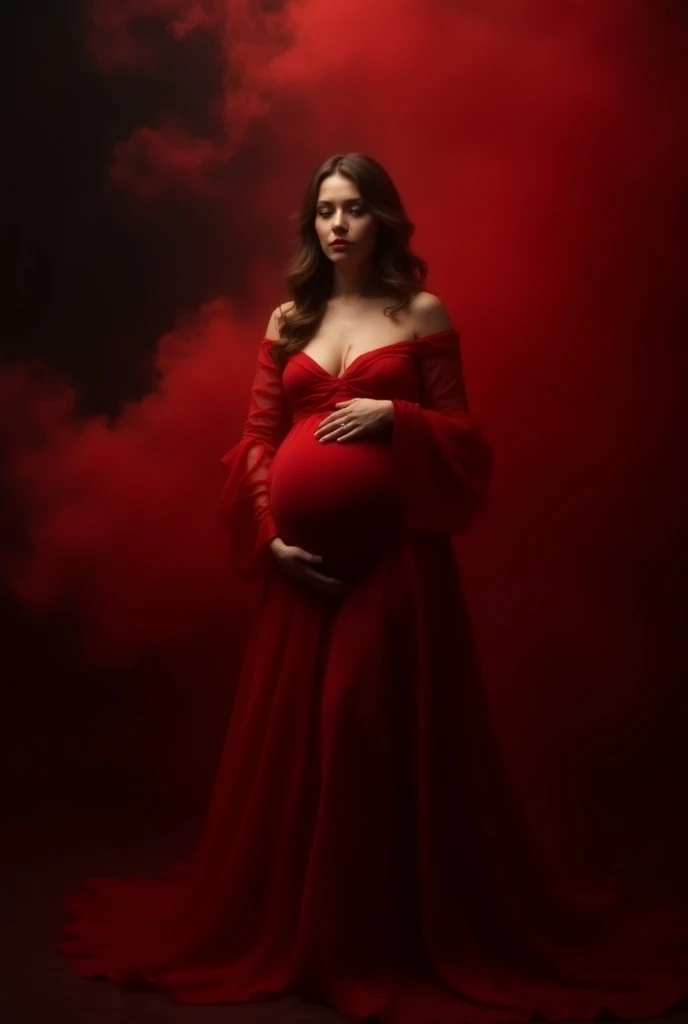 A simple book cover , of the red background and with the shadow of hands in the white background and with the black shadow of a pregnant woman without realism