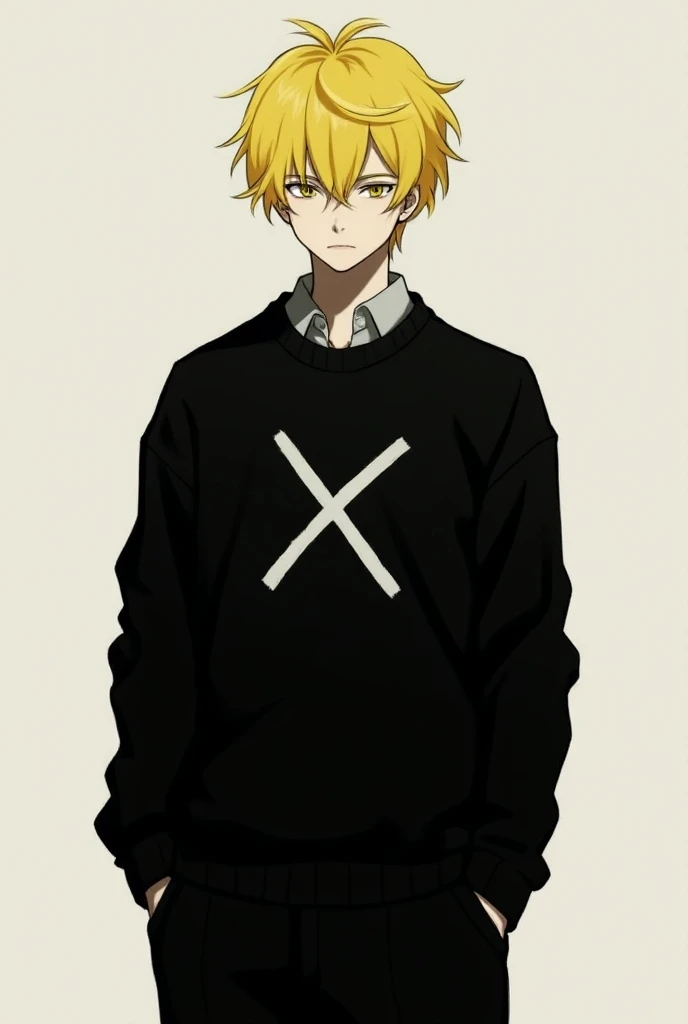 dead inside, split hair, yellow and black split hair, minimalist hoodie, teenager 16, gangsta golden chain, vomitboy haircut, hair on both sides black and yellow, split black / yellow hair, messy spiked yellow hair, handsome guy, 16 years old, long hairstyle, minimalist hoodie, gold chain, Slavic appearance, simple style, hoodie